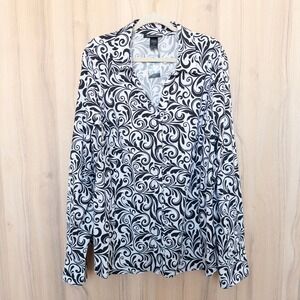 Ashley Stewart Womens Button Down Shirt‎ 24 Black White Long Sleeve Lightweight